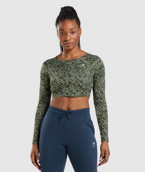 Women's Gymshark Training Long Sleeve Cropped Tops Green | NZ 8OZWTV